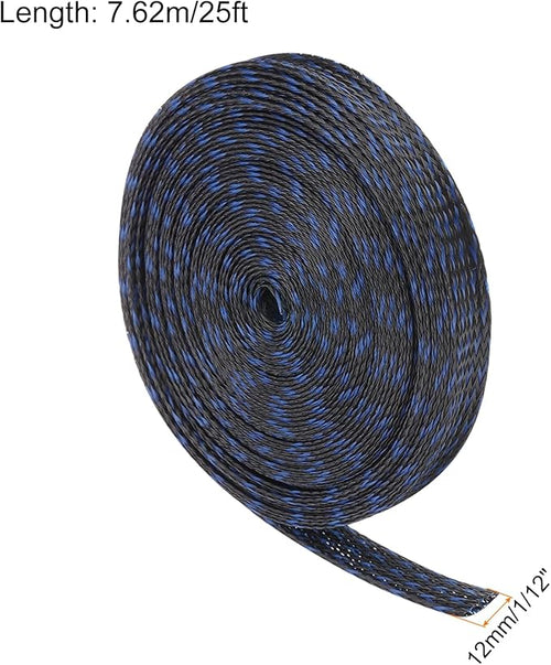 25ft PET Expandable Wire Loom 1/2 Inch, PET Braided Wire Sleeving Cable Management Sleeve Tubing [for Audio Video Home Office Cord Protector]-Black Blue