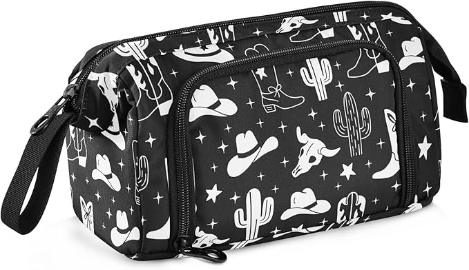 Western Cowboy Black Pencil Case Pouch Big Capacity Pencil Bag Box Organizer Pen Case with Zipper Pencil Boxes for Girls Boys Women School College Office