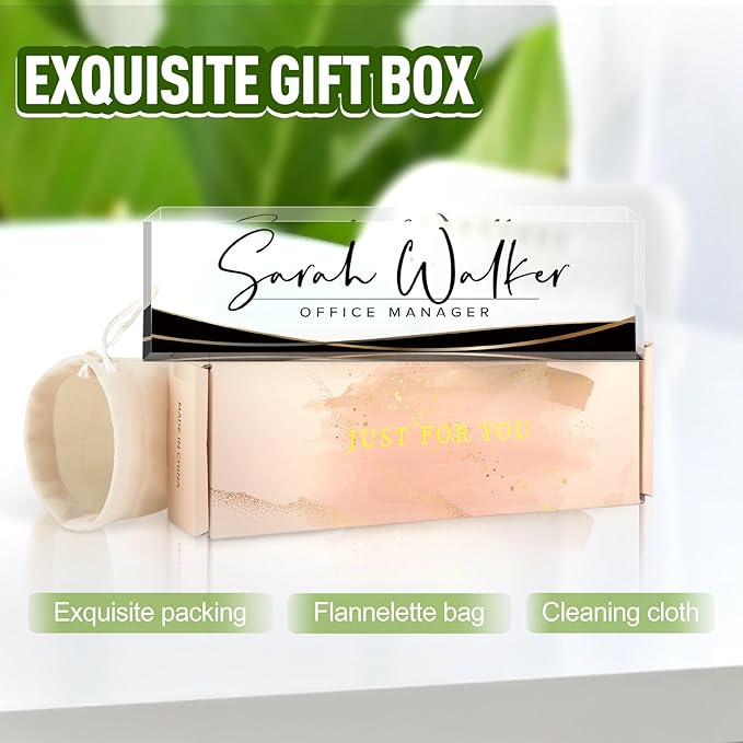 Custom Name Plate for Desk, Desk Name Plate Personalized, Office Decor for Women Men, Acrylic Desktop Accessories, Office Appreciation Gifts for Boss Social Workers Nurse Teacher Employee (Black Stripe)