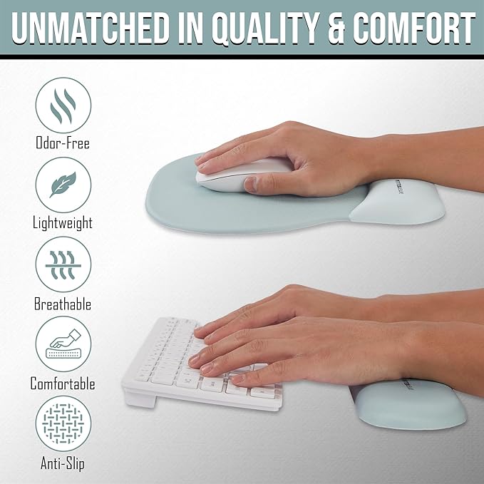 Gel Wrist Rest Mouse Pad Set, Ergonomic Office Mousepad with Memory Foam Wrist Support, Gel Mouse Pad with Wrist Support Keyboard Rest, Non-Slip Desk Accessory for Office, Home & Gaming (Turquoise)