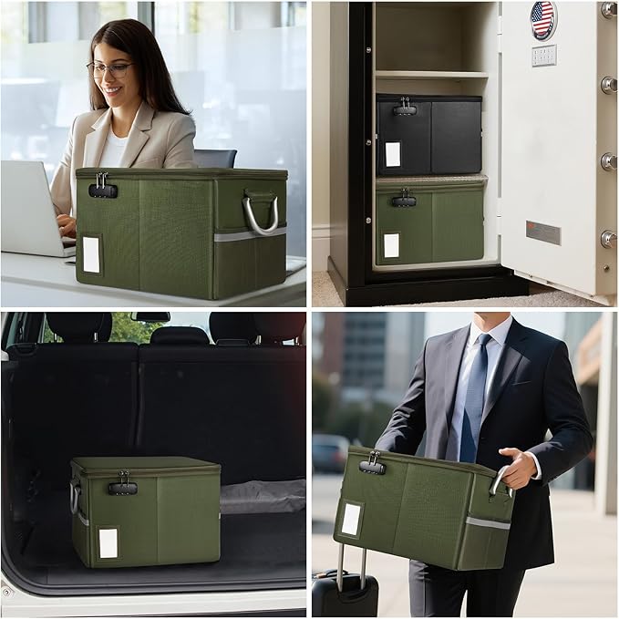 TOMKID Fireproof Document Box, Fire Proof Safe Box for Home Document Organizer with Lock, Fire Organizer Office Storage Cabinet for Hanging Letter/Legal Folder 16.1 x 12.9 x 11in (Green)