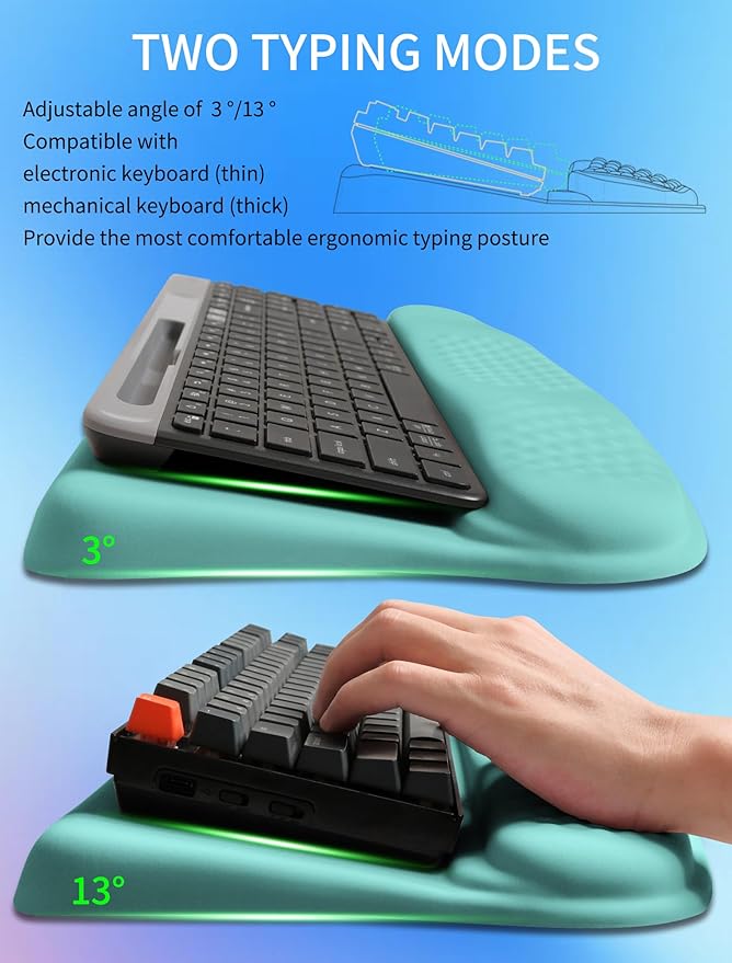 Ergonomic Wave Wrist Rest with Keyboard Stand, Cushioned Palm Rest, Comfortable Integrated Memory Foam for Natural Typing and Relieve Wrist Pain, Baby Blue