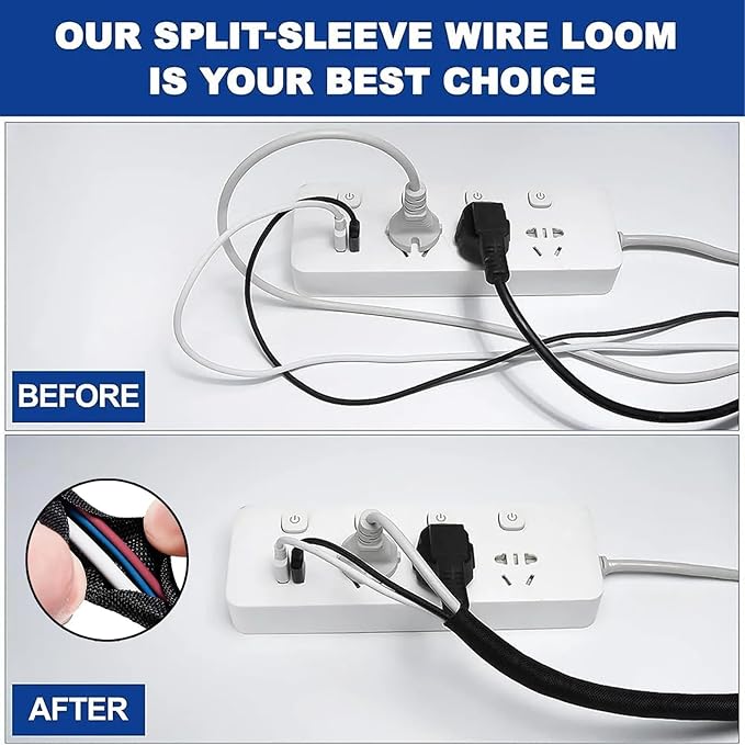 10ft 1 inch Cable Hider Wire Loom, Cable Sleeve Cord Protector for USB Cable, Wire Protector Management for Computer Electrical Wire Power Cord Audio Video Cable, Black