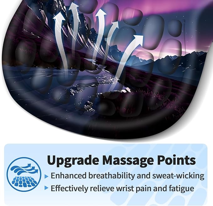 YIWEI Ergonomic Mouse Pad with Wrist Support - Gel Memory Foam Mouse Mat for Computer Keyboard & Laptop - Non-Slip Base, Pain Relief for Home Office & Gaming - Aurora/Northern Lights