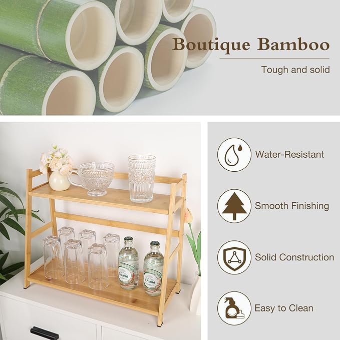 2-Tier Ladder Desktop Bookshelf, 19.69" Wide Wooden Countertop Storage Hutch for Office, Dorm and Home, Desk Organizer for Books and Decor