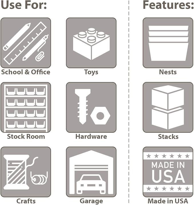 Akro-Mils 30778 Economy Stacking Shelf Plastic Storage Bins, (18-Inch x 8-3/8-Inch x 7-Inch), Black (8-Pack) (30778BLACK)