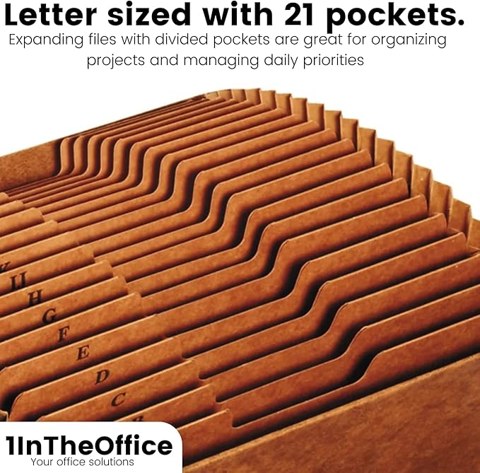 1InTheOffice Expanding File Folder A-Z, Alphabetical File Organizer, Accordion File Organizer, 21-Pocket Expanding File Folder, Letter Size