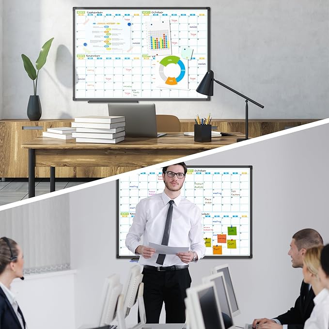 Lockways 36" x 24" Magnetic Dry Erase Calendar Whiteboard - 4-Month Framed Planner with Aluminum Frame,Wall Mountable Office/Home/School Organization Board for Messages, Presentations & Memos