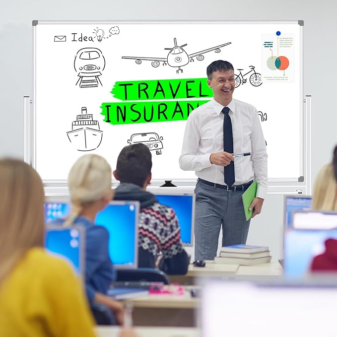 Magnetic White Board Dry Erase Whiteboard with Rolling Stand 72"x48" Double-Sided Mobile Large White Board on Wheels, Including 3 Magnetic Erasers, 7 Markers, 30 Magnets