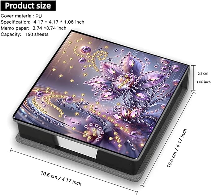 Flower Diamond Painting Note Box Memo Pad Holder, Diamond Art Sticky Notes Organizer for Desk, Aesthetic Stationery Storage Case for Office,School Supplies (Flower)