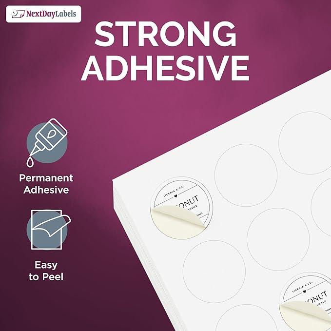 NextDayLabels 1 Inch Round Circle Stickers White Blank Labels for Laser Inkjet Printer - 63 Per Sheet Self-Adhesive Color Coding Organization Made in USA - 31,500 Labels