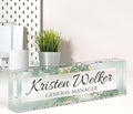 Name Plate for Desk, Desk Name Plate Personalized, Office Decor for Women Men, Acrylic Desktop Accessories, Office Appreciation Gifts for Boss Social Workers Nurse Teacher Employee (Green/Gold)