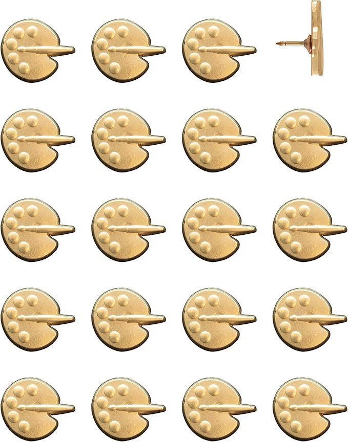 Painters Palette Push Pins - Gold Paint Palette Map Pins for Artists for Cork Boards, Maps, or Lapel Use - Designed in USA - Set of 20