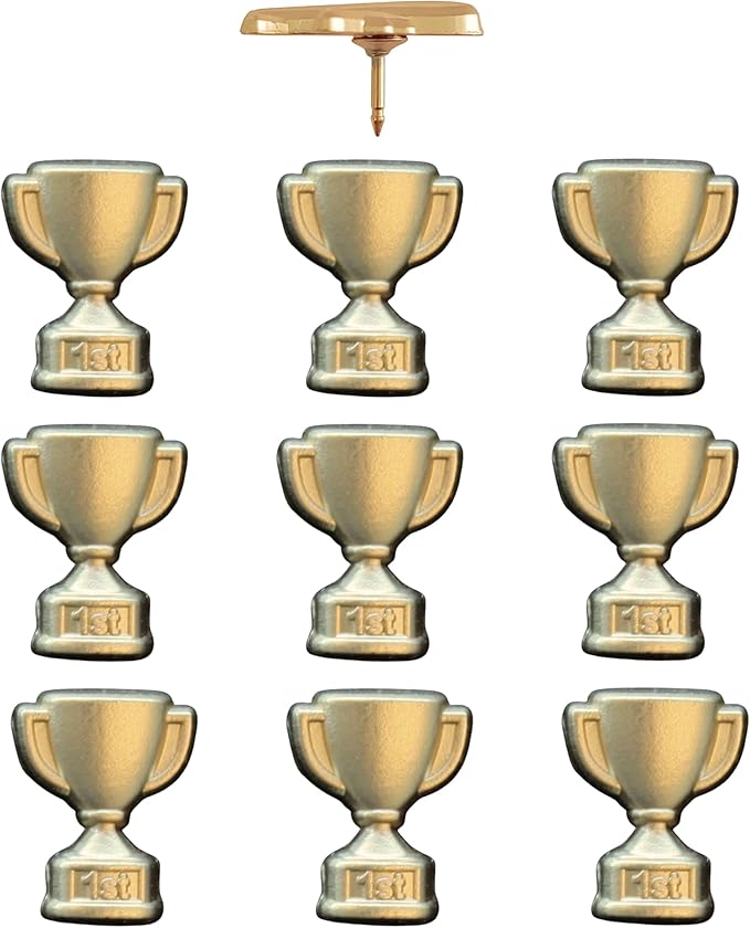 1st Place Trophy Push Pins - Gold First Place Trophy Map Pins for Cork Boards, Maps, or Lapel Use - Designed in USA - Set of 10