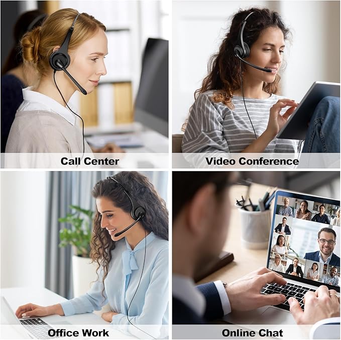 Voistek USB Headset with Microphone,Wired On Ear Computer Headphones with Noise Cancelling Microphone for Laptop PC,in-line Control for Work, Office, Teams, Zoom, Skype, Online Class