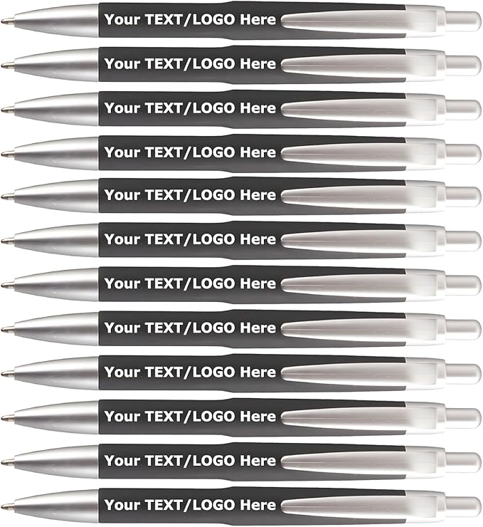 AGOWOO Personalized Pens with Custom Name Text Logo Bulk 100/200/300/500 Pcs Optional for Business Church Customized Ballpoint Pen (Black)