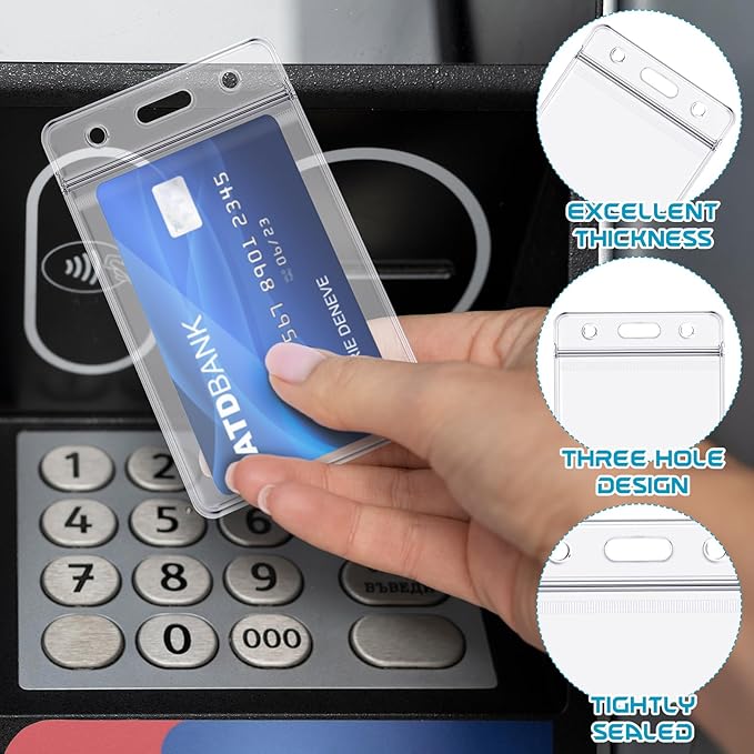 12 Pack Vertical ID Badge Holders Clear Plastic Waterproof Card Holder Resealable for Office Worker Teacher Nurse
