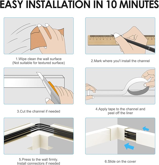 Yecaye Cord Hider, 113in Large Cord Covers for Wires on Wall, Cord Organizer for 3-4 Wires, Easy Install Cable Management Kit, TV Wire Hider for Home Office, W1.18in H0.67in, Beige