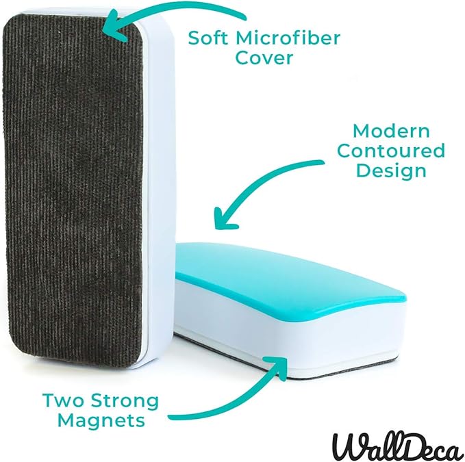 WallDeca Dry Erase Eraser, Felt Bottom Surface Whiteboard Eraser, Magnetic, Teal