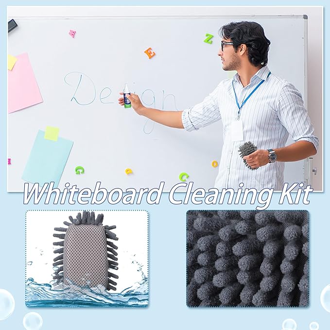6 Pack Whiteboard Cleaner 3.4 Fl oz White Board Cleaning Spray Dry Erase Board Cleaner with Microfiber Shag Whiteboard Eraser Removes Stubborn Marks from Chalkboard(Grey)
