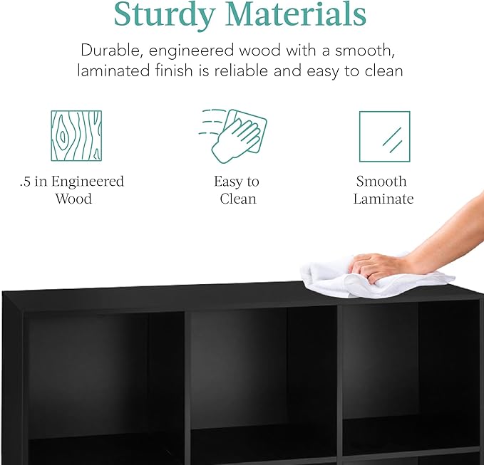 Best Choice Products 6-Cube Storage Organizer, 13.5in Shelf Opening, Bookcase, Display Shelf, Customizable w/ 3 Removable Back Panels – Black