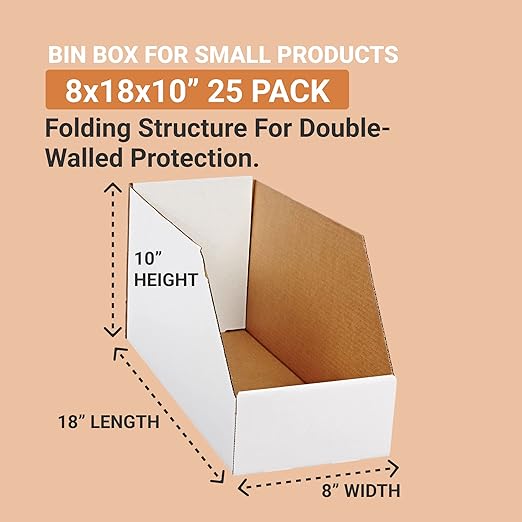 Box USA Storage Bins Small 8"L x 18"W x 10"H 25-Pack - Corrugated Cardboard Box for Packing, Moving, and Storage