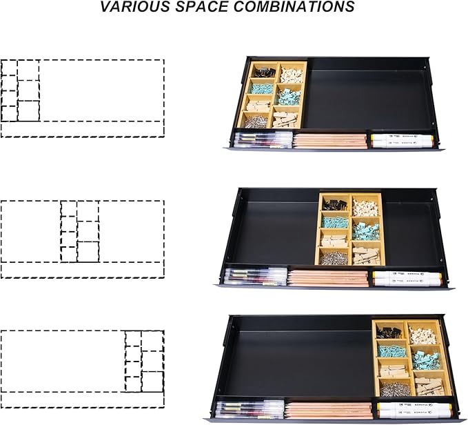 Large Under Desk Mounted Sliding Drawer with Bamboo Tray and 60 Degree Tilt Panel to Pull Out, 22'' Long & 13'' deep Large Storage Organizer for Sit Stand Workstation
