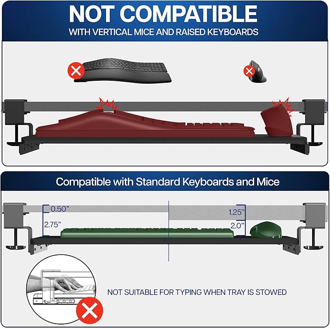 VIVO Large Clamp-on Computer Keyboard and Mouse Under Desk Slider Tray, 27 x 11 inch Pull Out Platform Drawer, White, MOUNT-KB05W
