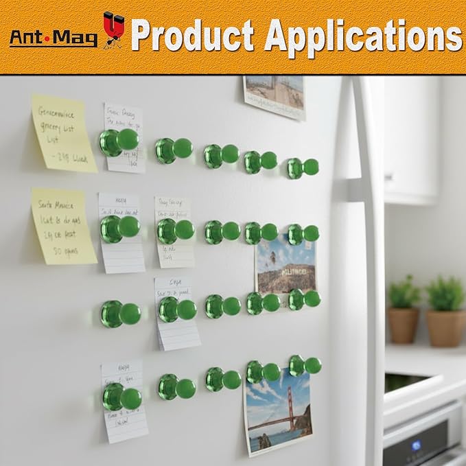Ant Mag Magnetic Push Pins, 72 Pack Strong Whiteboard Magnets for Fridge, Maps, Office, Kitchen & Classroom Green