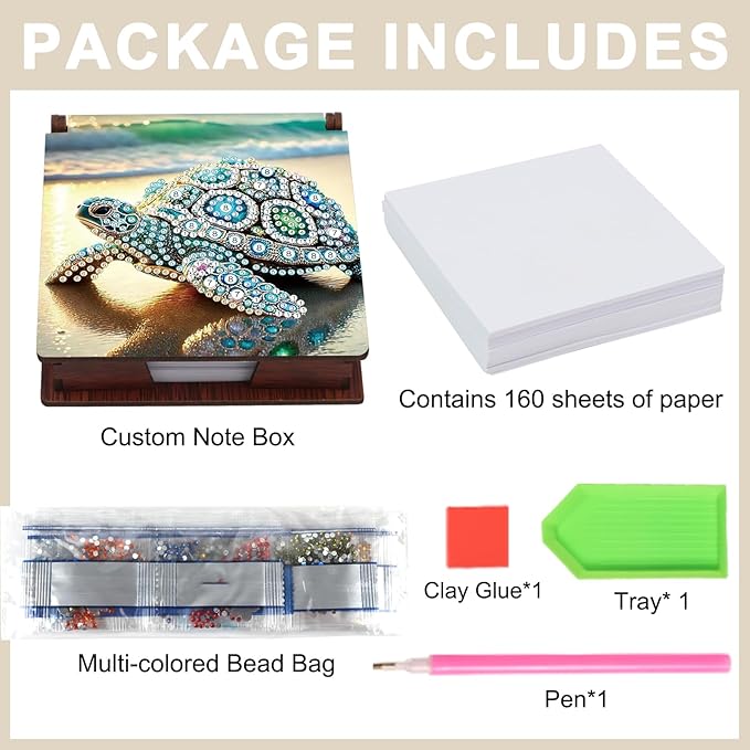 Turtle Diamond Painting Kit Note Box,Memo Paper Storage Box Diamond Art,Sticky Note Holder Diamond Art,Diamond Painting Memo Pad For Office Desk. (Turtle)