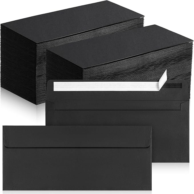 Jutom 500 Pcs Kraft Envelopes Letter Size Bulk #10 Business Strong Sealed 4-1/8 x 9-1/2 in Flap Office Printable Mailing Envelopes Windowless Invisible(Black)