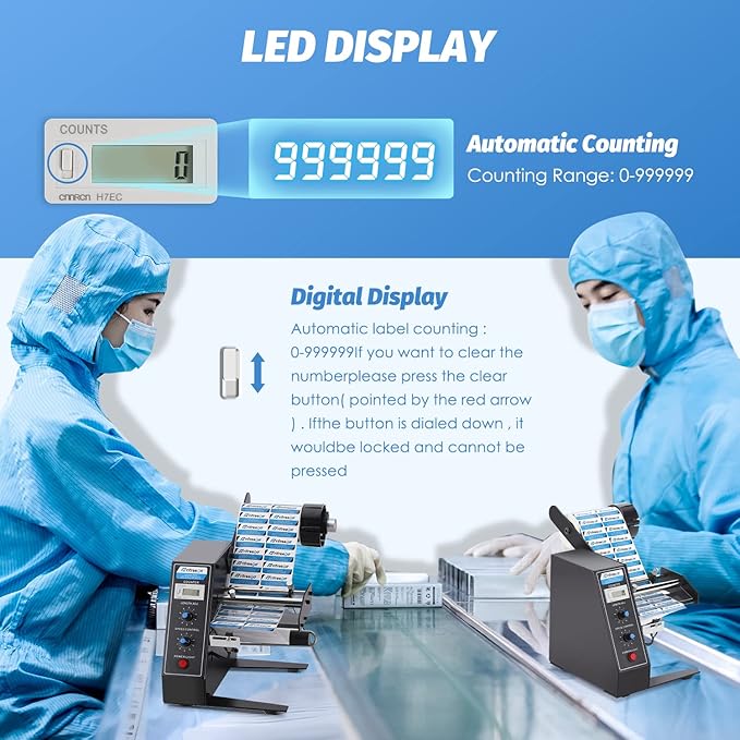 Automatic Label Dispenser, 0.12"-5.9" x 0.16"-5.5", 0-999999 Auto Counting, Electric Label Stripper AL-1150D with Speed Adjustable Photo Cell Sensor