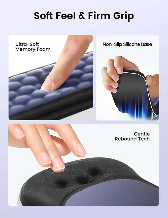 meatanty Keyboard and Mouse Wrist Rest Set, Ergonomic Wrist Pad Support, Computer Hand Palm Rest Combo, Memory Foam Typing Desk Accessory Carpal Tunnel Cushion, Laptop Office Home School-Blue & Black