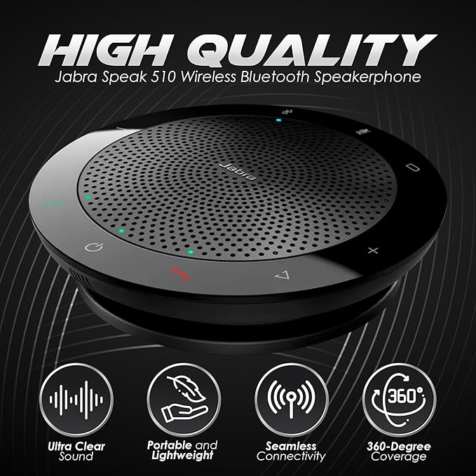 Jabra Speak 510 UC - Portable USB & Bluetooth Conference Speakerphone for Business, Remote Work & Meetings - Zoom & Google Meet Certified - Boomph's Ultimate Cloth Solution for Crystal Clear Sound