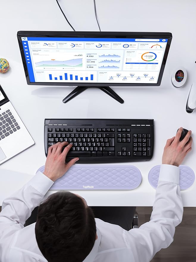 TopMade Upgraded Wider Wrist Rest Set, Soft Memory Foam Keyboard Hand Rest Pad, Computer Ergonomic Keyboard Mouse Wrist Support for Typing Pain Relief, Comfort for Office, Gaming, Study, Purple