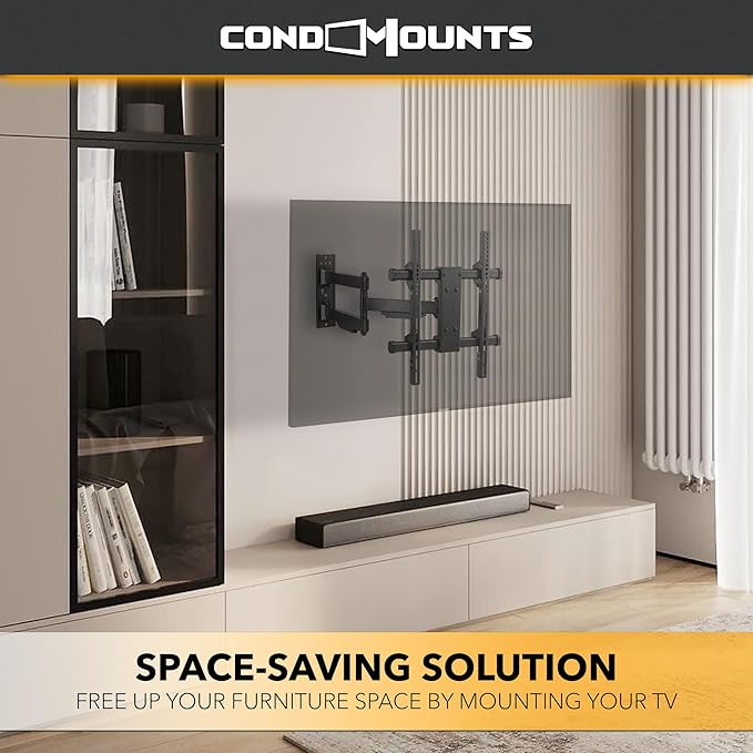 CondoMounts TVA8144 Full Motion TV Wall Mount for 32"-65" Screen | Swivel and Tilt TV Bracket with Articulating Arms, Holds 110lbs | UL Certified