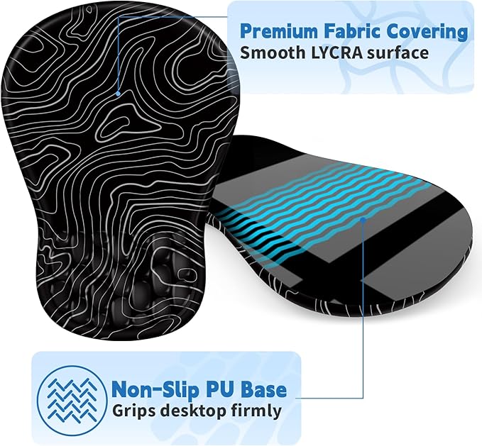 YIWEI Ergonomic Mouse Pad with Wrist Rest - Comfortable Office Mousepad with Memory Foam Wrist Support for Carpal Tunnel Relief, Mouse Pads with Non-Slip Base for Gaming and Home (Topographic Map)