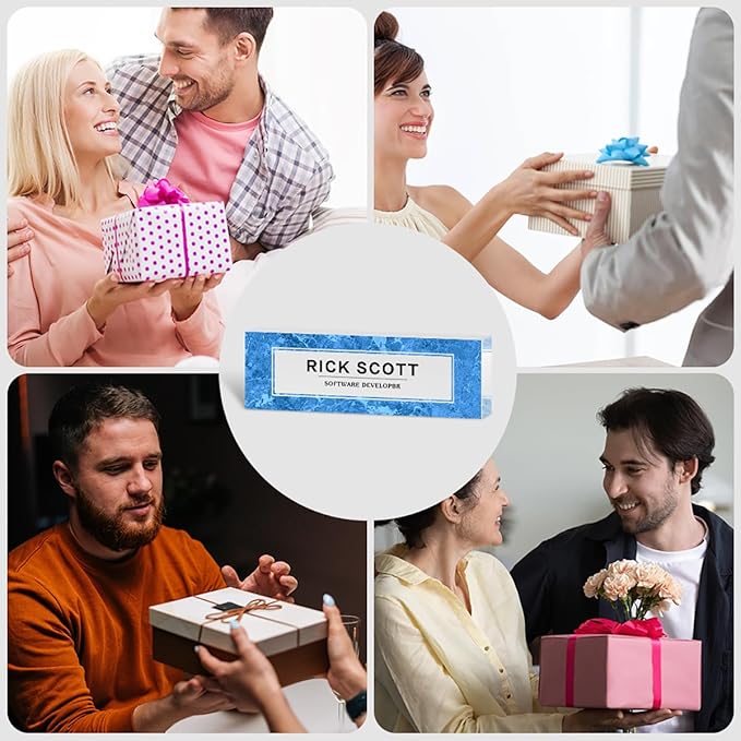 Personalized Office Desk Name Plate on Acrylic Glass - Custom Nameplate Decor, Accessories - Gift for Boss, Coworkers