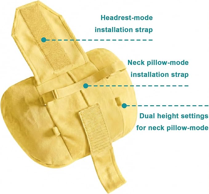 2PCS Car Pillow for Car Neck Pillow for Driving Seat Lumbar Support Soft Cushion with Extra Filling Accessories Back Support for Travel Nap and Trips Sleeping (Golden, Head)