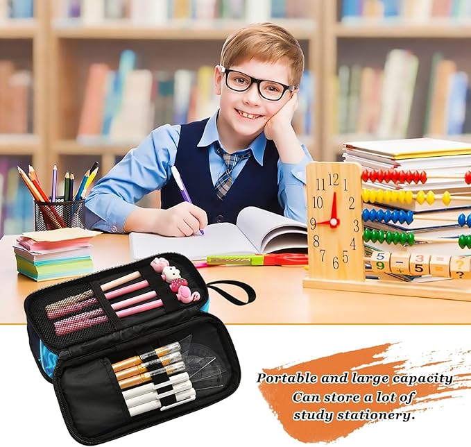 Custom Joystick Gamepad Blue Flame Pencil Case Box Boys Girls Personalized Name Large Pencil Pouch Stationery Pen Bag Organizer for Kids Adults School Office