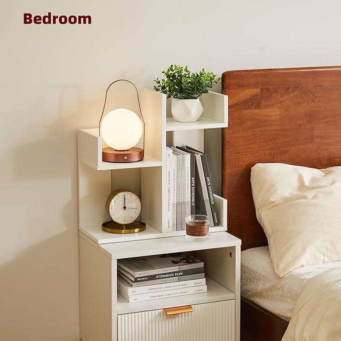 Small White Desk Organizer, 2 Tier Tree Cactus Bookshelf, Desktop Organizer Wood, Small Plant Shelf White YD-DSR002W