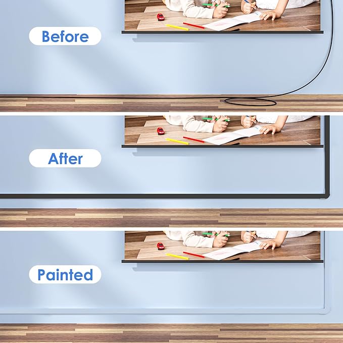 Yecaye Cord Hider, 113in Medium Cord Covers for Wires on Wall, Cord Organizer for 2-3 Wires, Easy Install Cable Management Kit, TV Cable Hider for Home Office, W0.95in H0.55in, Black