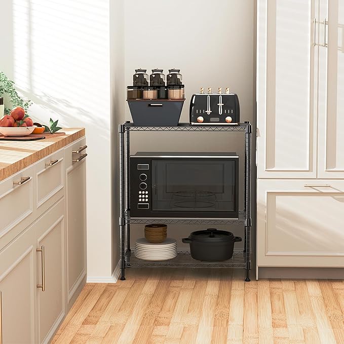 750 lbs 3 Tier Storage Rack Metal Wire Shelving Unit, Storage Standing Shelf Organizer for Laundry Bathroom Kitchen Pantry Closet Garage Basement Utility Room, Black 13.8" D x 29.5" W x 35.5" H