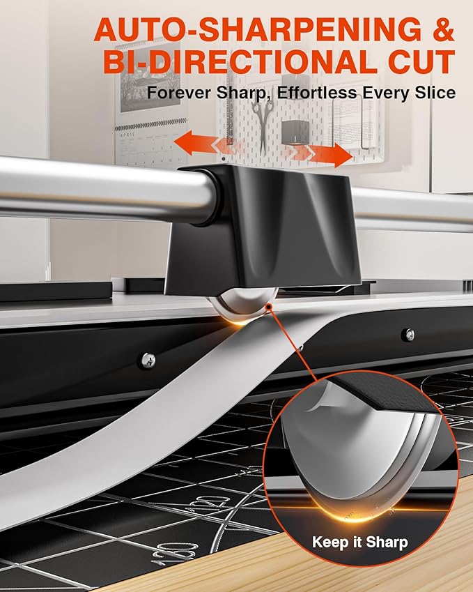 PYY Rotary Paper Cutter - Large Paper Cutter, 24 Inch Heavy Duty Trimmer with Self-Sharpening Blade & Measurement Grid for Cardstock, Posters, Photos - Studio & Office Use