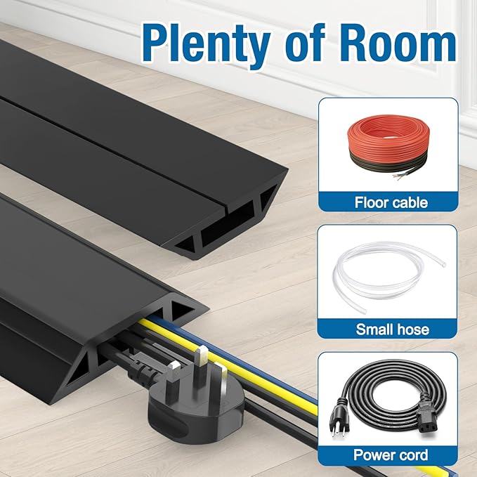 Eapele 6.5 ft Floor Cord Cover Heavy Duty Cable Protector, Easy to Unroll, Prevent Trip Hazard for Home Office or Outdoor Settings (Black)