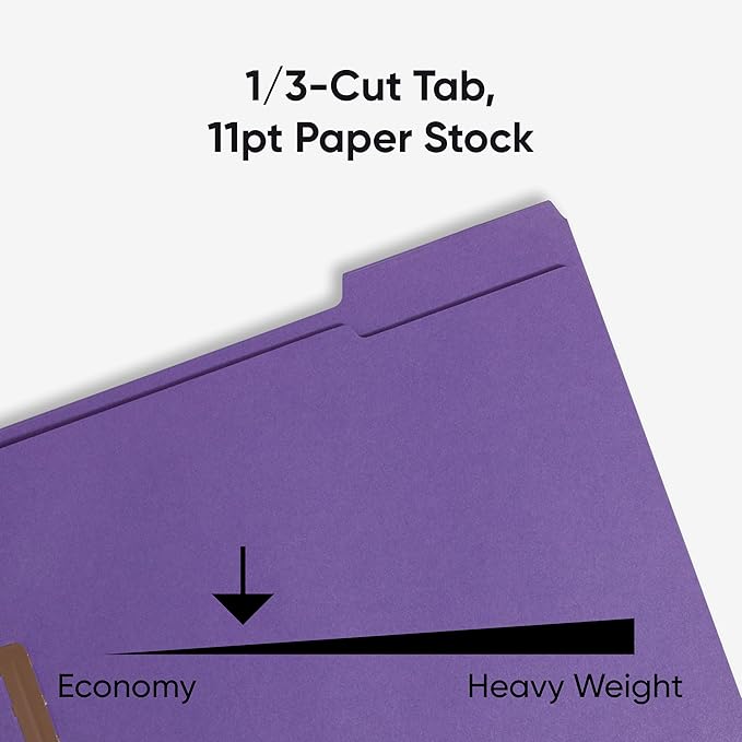 Smead Fastener File Folders, Reinforced 1/3-Cut Tabs, 2 Fasteners, Letter Size, Purple, 50 per Box (13040)