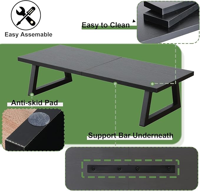 TEAMIX 24 inch Monitor Stand Riser, Black Wood & Steel Computer Monitor Stand with Storage, Laptop, PC, Printer Stand Riser for Desktop Office Desk Organizers