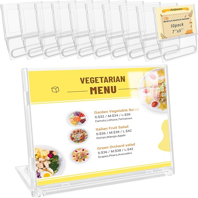 10 Pack 5x7 Inch Sign Holder Horizontal, Double-Sided Usage with Swivel Base for Table Display, for Office, Store, Restaurant, Retail Counters, for Name Sign, Message Board, Note