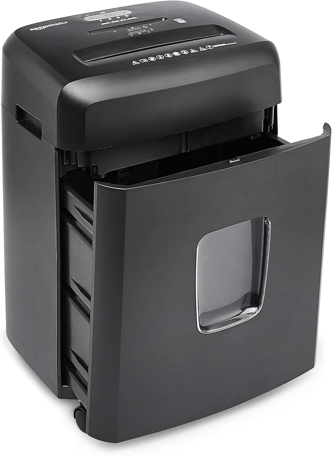 Amazon Basics Paper Shredder for Home and Office, New Model 15-Sheet Cross Cut, CD/Credit Card Shredder, 6 Gallon Wastebasket, Black
