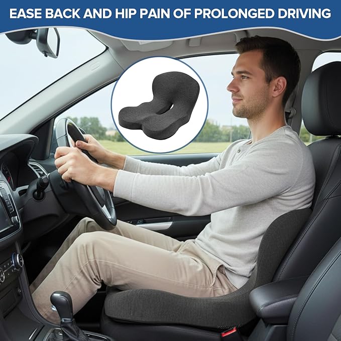 Urban Deco Memory Foam Seat Cushion, Office Chair Seat Cushion with L-Shaped Design, Ergonomic Back and Seat Pad Cushion for Car, Driving, Office, Black